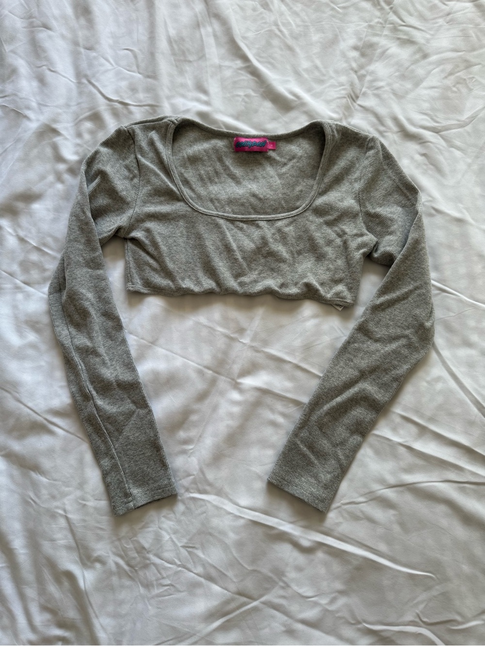 Edikted Gray Long-Sleeve Cropped Scoop Neck Top